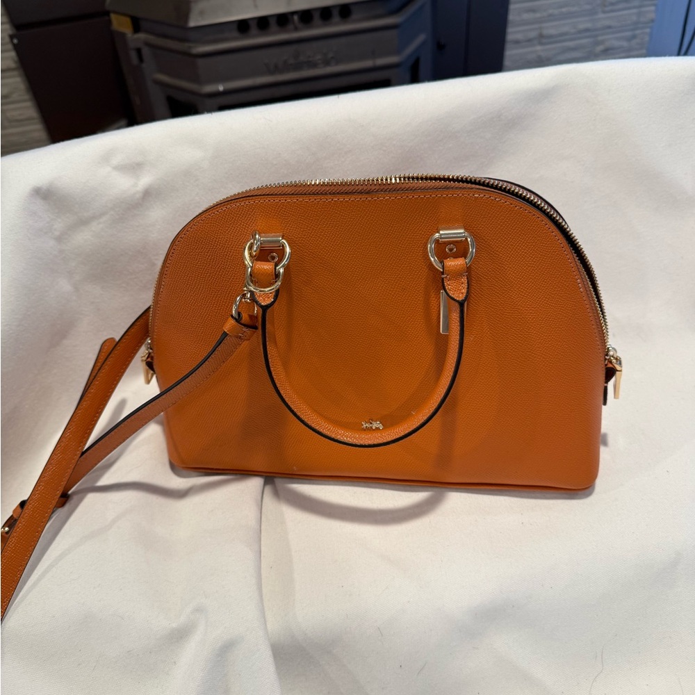 Coach Orange Leather Satchel with Detachable Strap